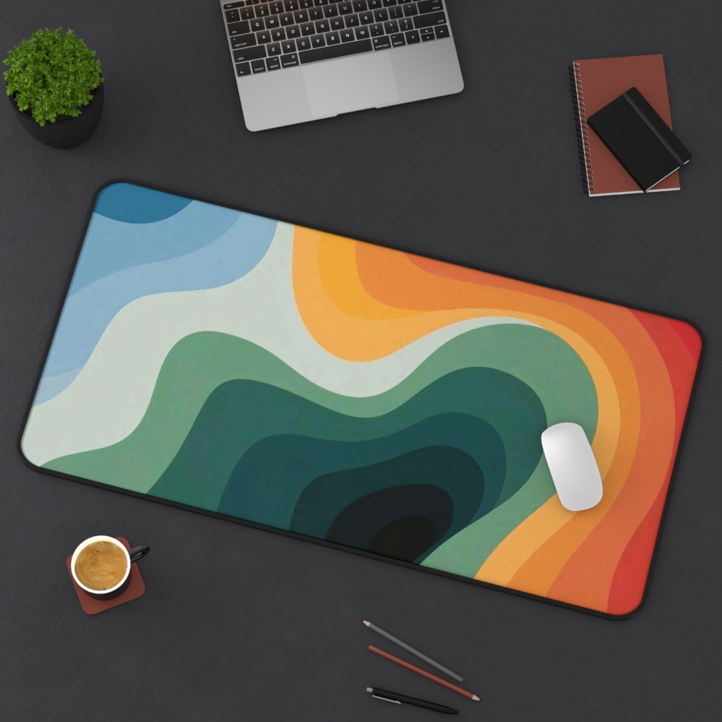 Abstract Retro Wave Desk Mat Colorful Contour Mouse Pad