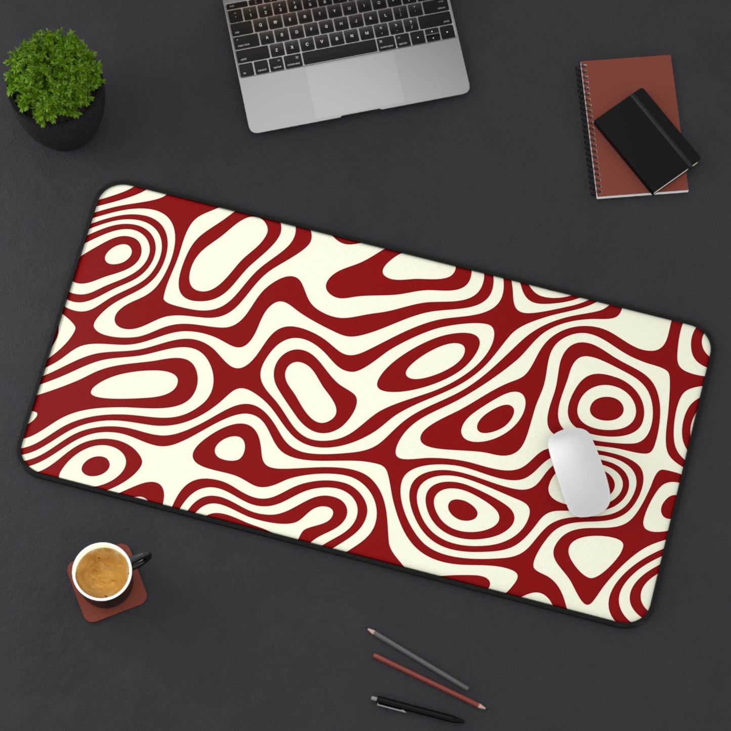 Retro Red Abstract Desk Mat Large Office Mouse Pad