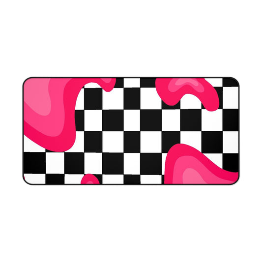 Checkerboard Pink Drip Desk Mat Retro Skate Aesthetic Mouse Pad