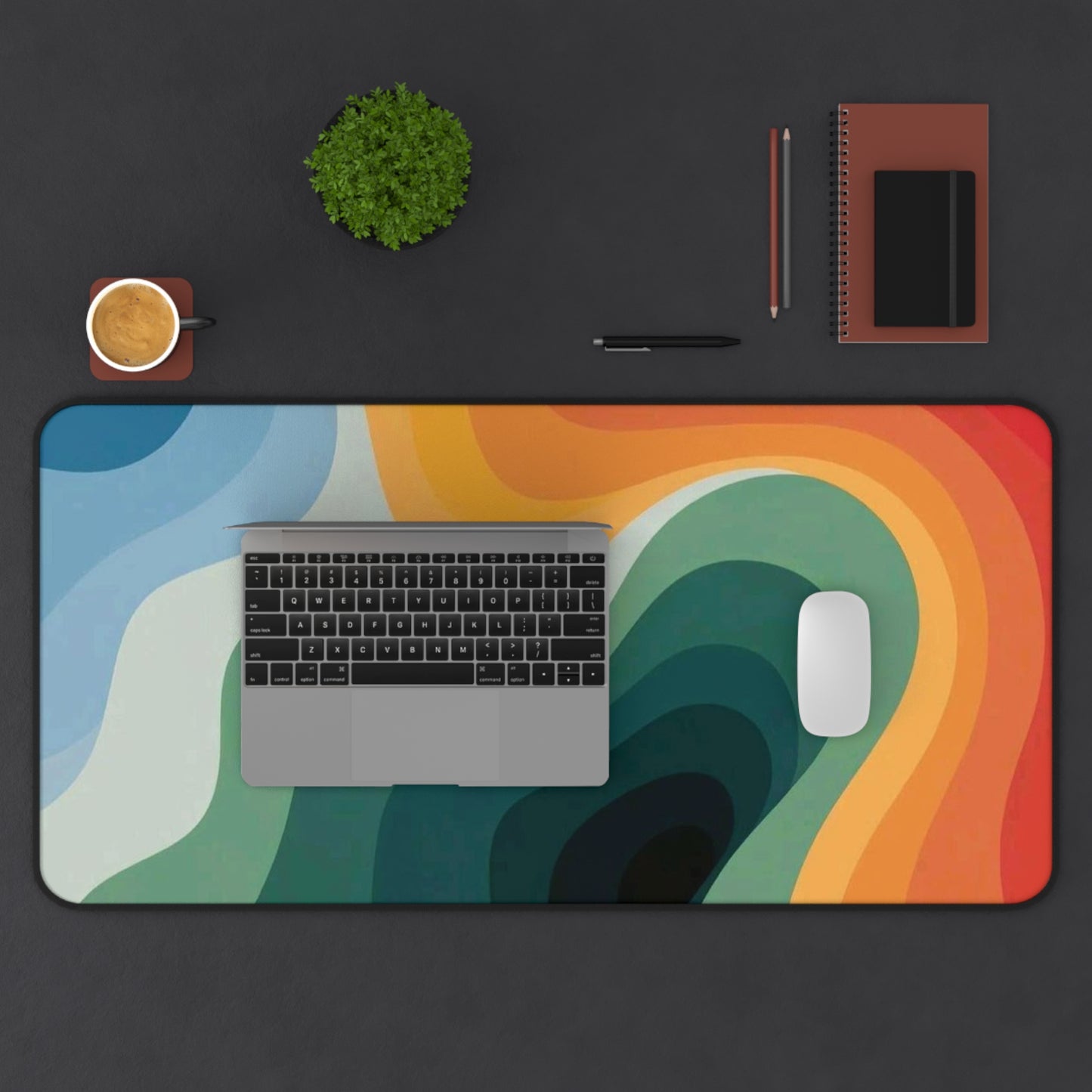 Abstract Retro Wave Desk Mat  Colorful Contour Mouse Pad