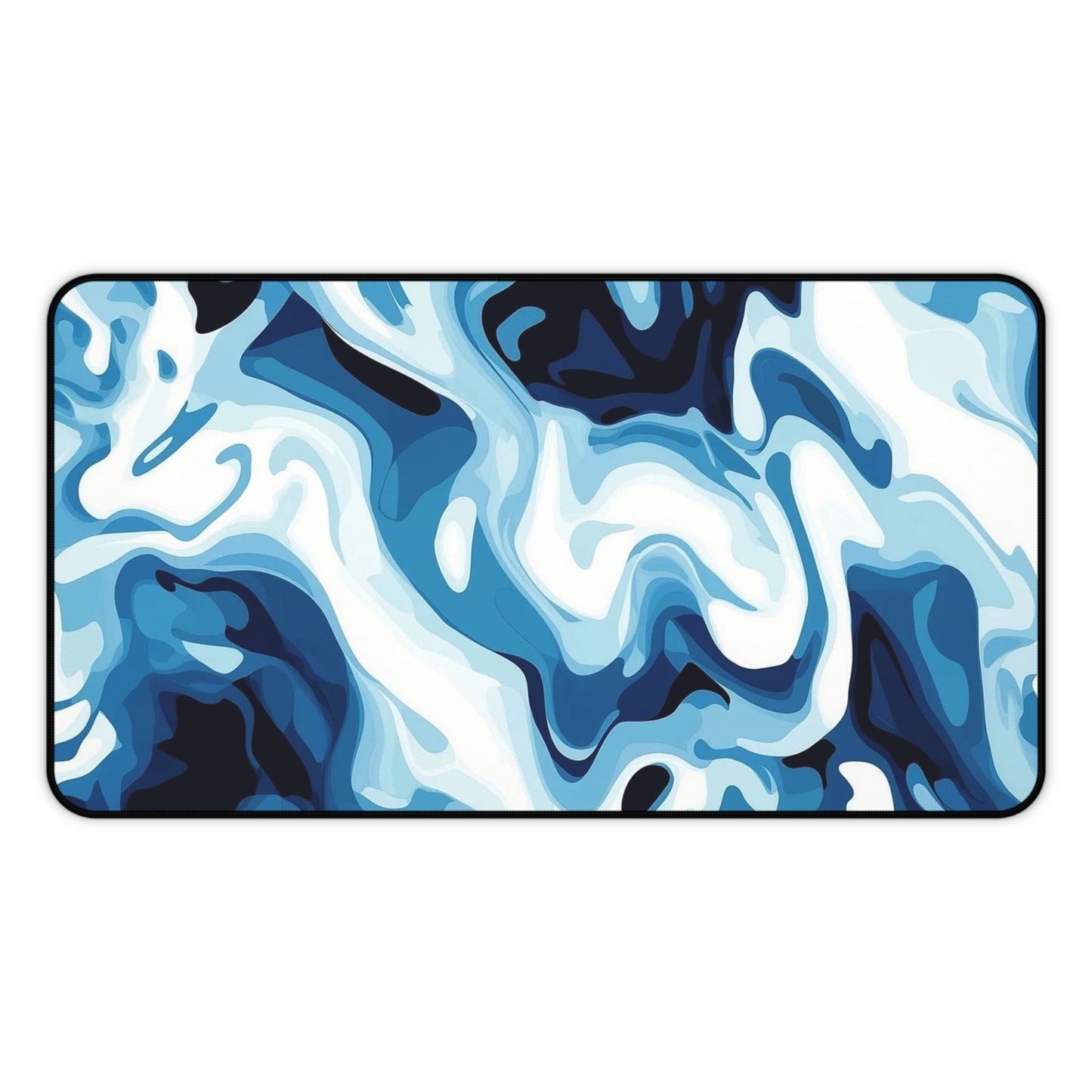 Blue Marble Swirl Desk Mat  Abstract Ocean Wave Mouse Pad