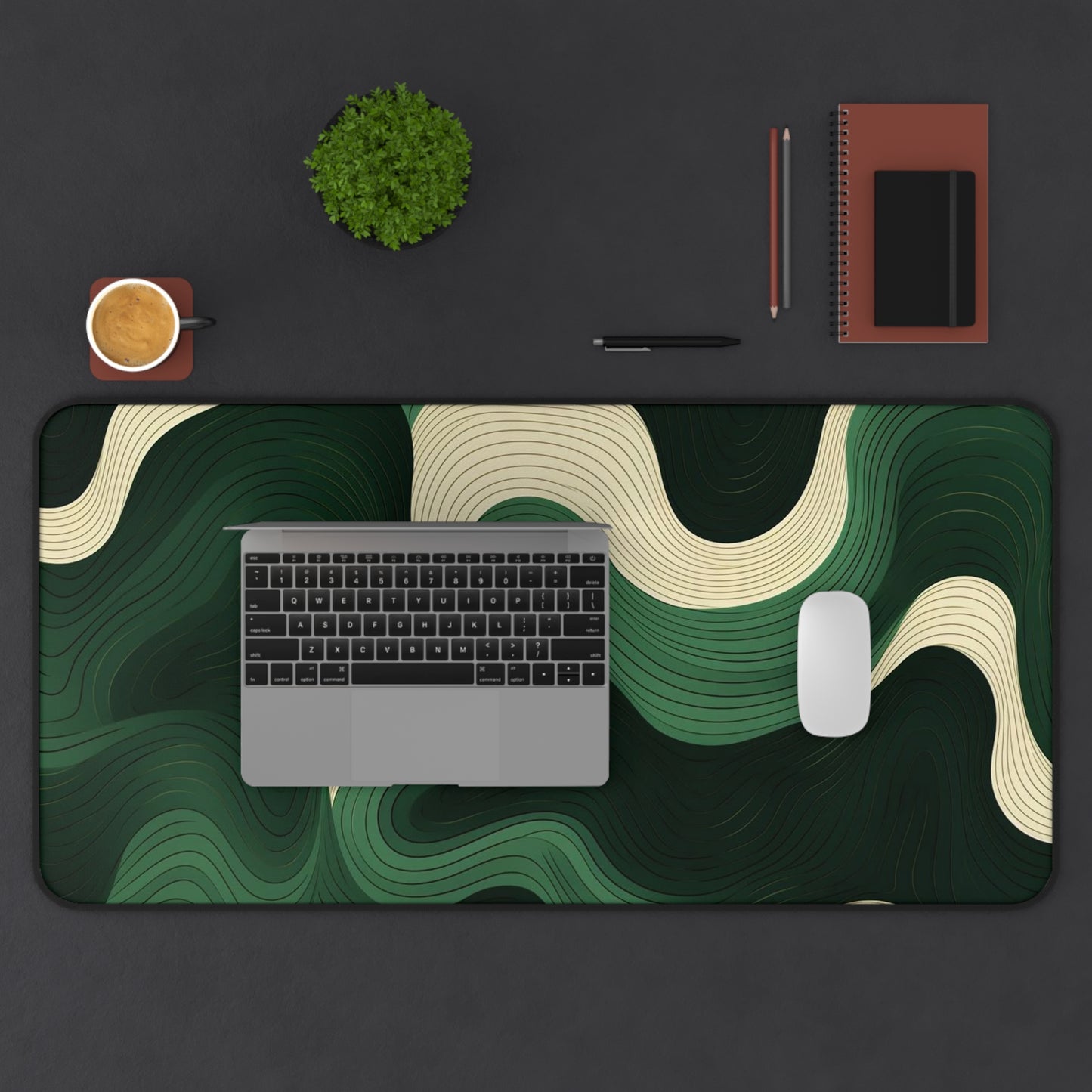 Green Topographic Desk Mat  Abstract Contour Mousepad for Office & Gaming