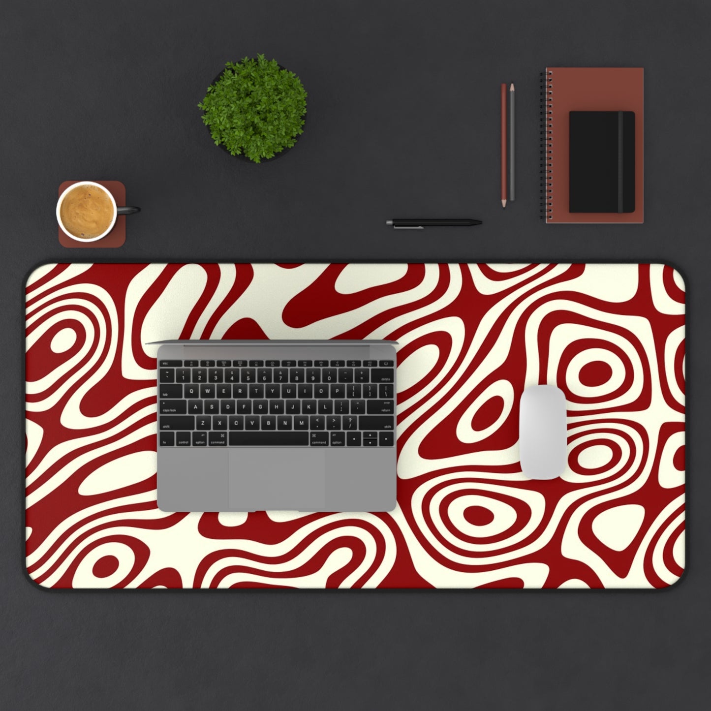 Retro Red Abstract Desk Mat Large Office Mouse Pad