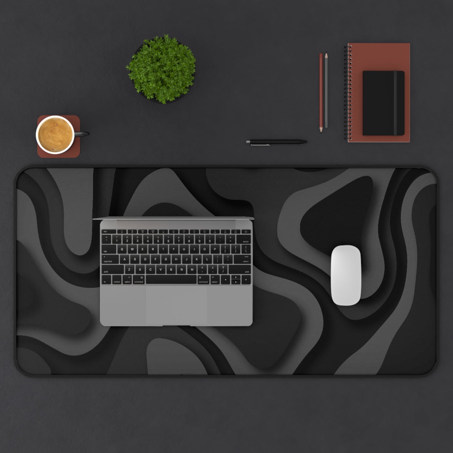 Black Topographic Desk Mat  Large Gaming/Work Desk Pad