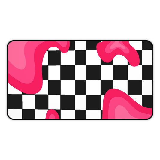 Checkerboard Pink Drip Desk Mat  Retro Skate Aesthetic Mouse Pad