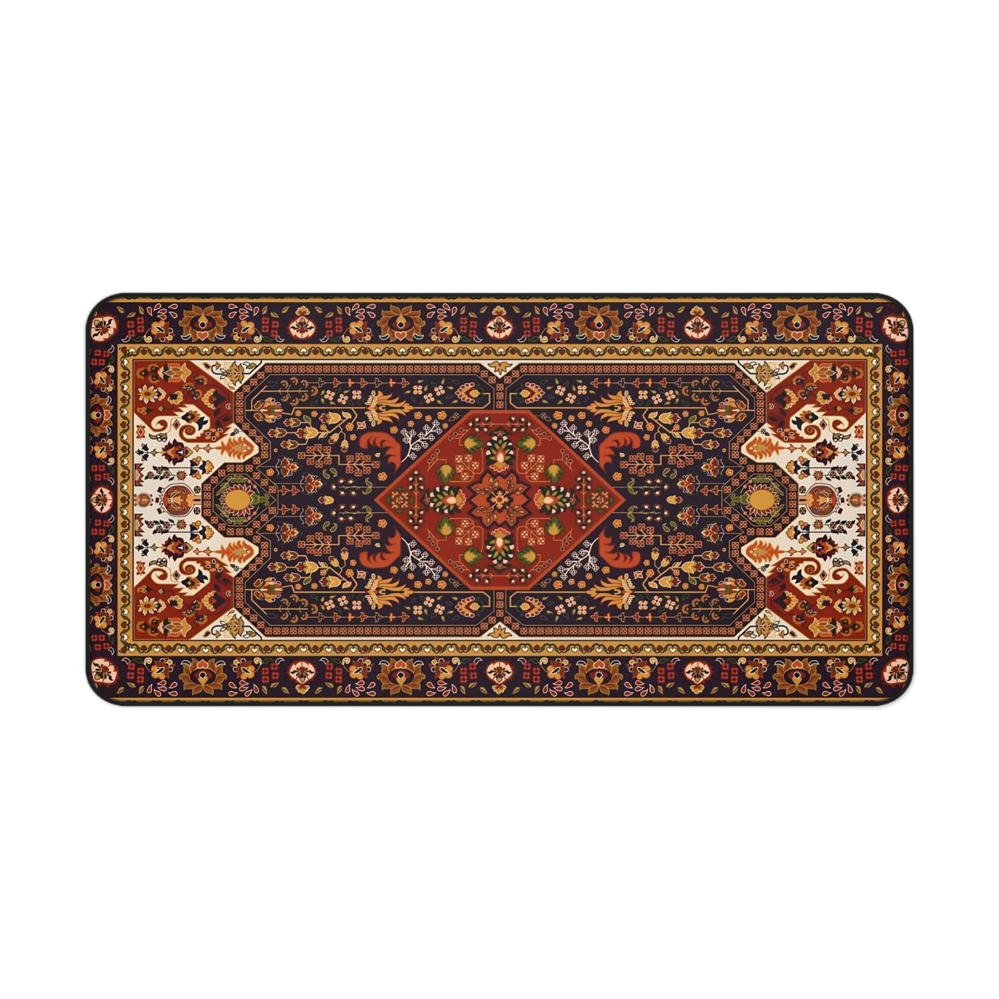 Vintage Persian Rug Desk Mat Bohemian Office Mousepad with Ornate Floral Medallion