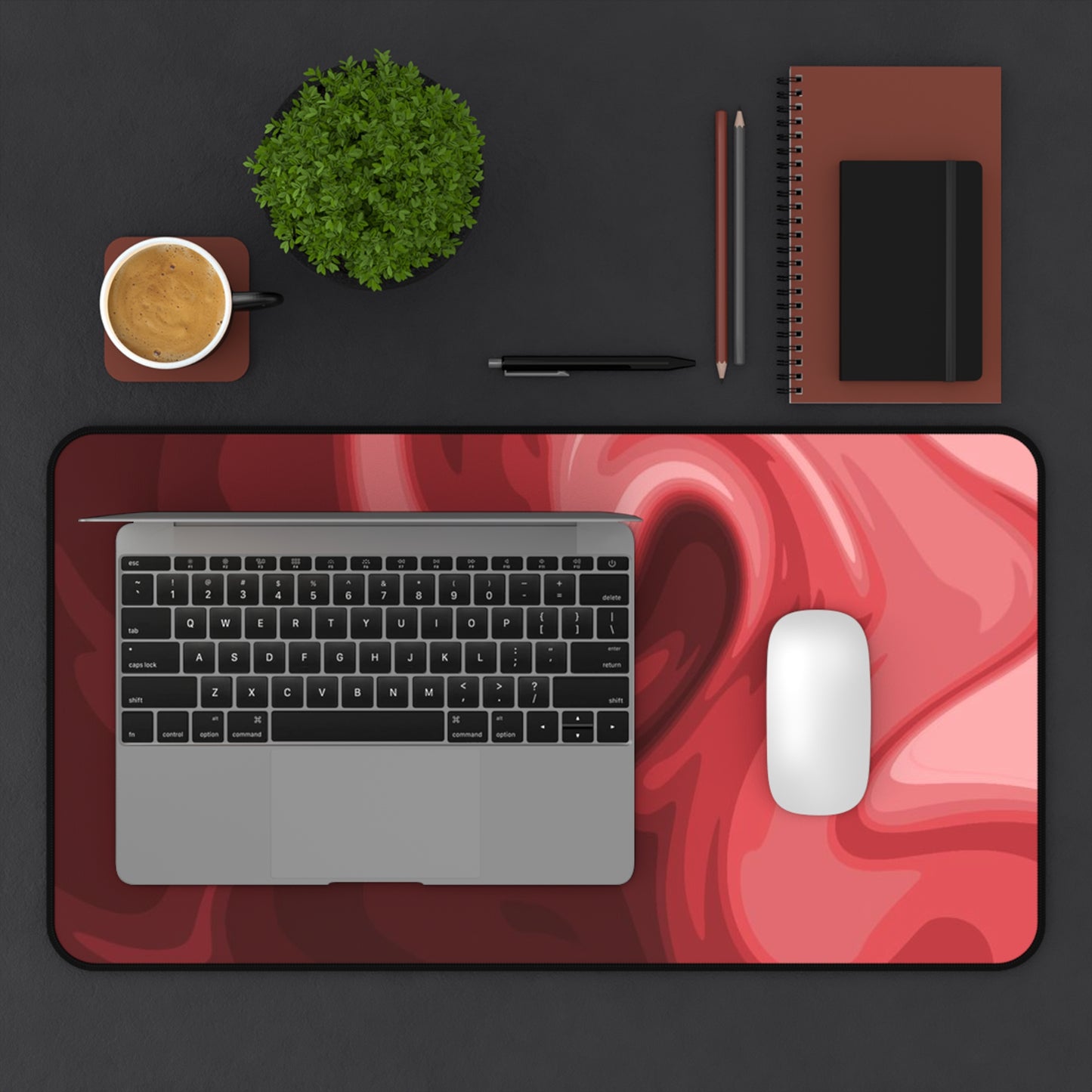 Red Marble Swirl Desk Mat  Abstract Gradient Gaming & Office Mouse Pad