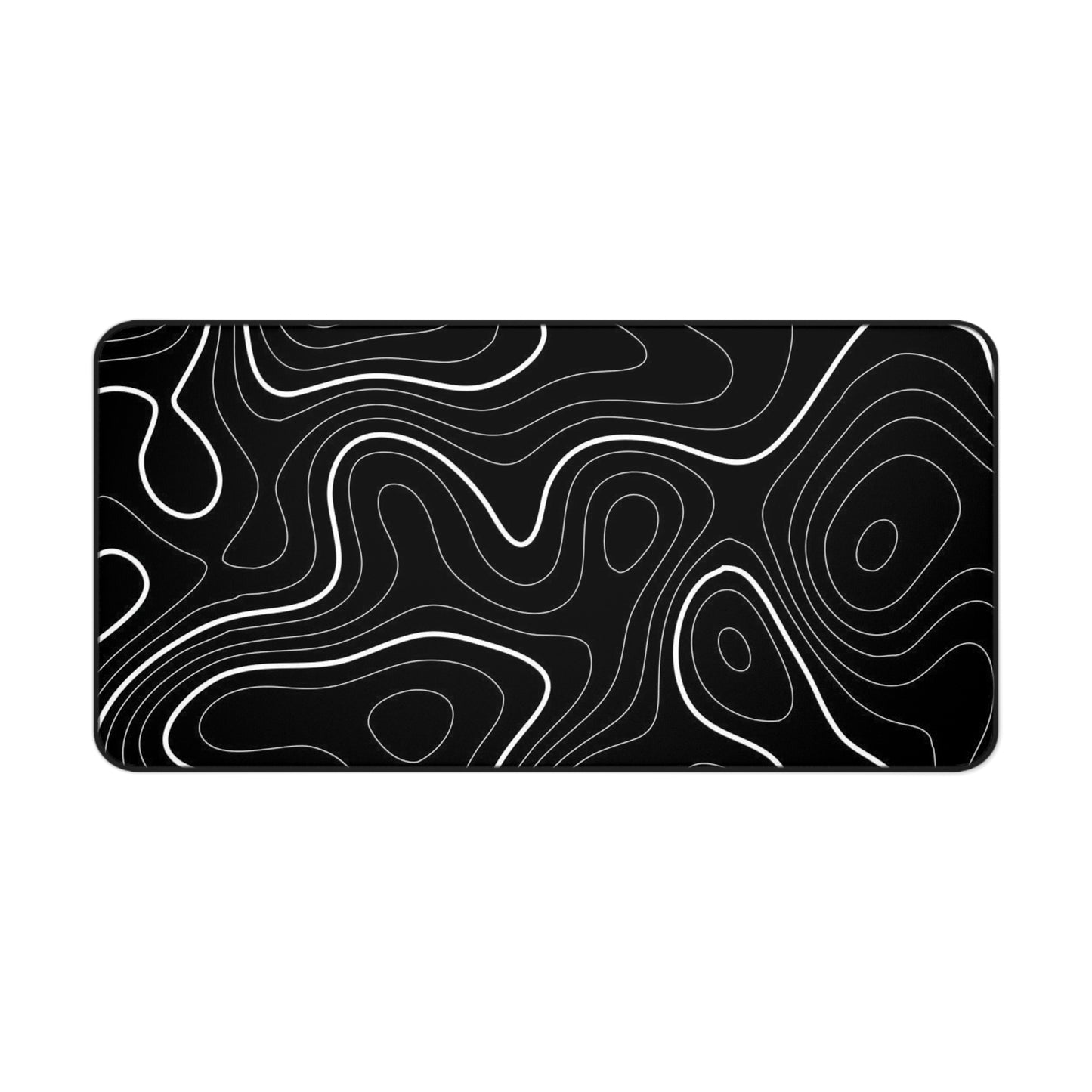Topographic Contour Desk Mat Black Minimalist Gaming/Office Mouse Pad