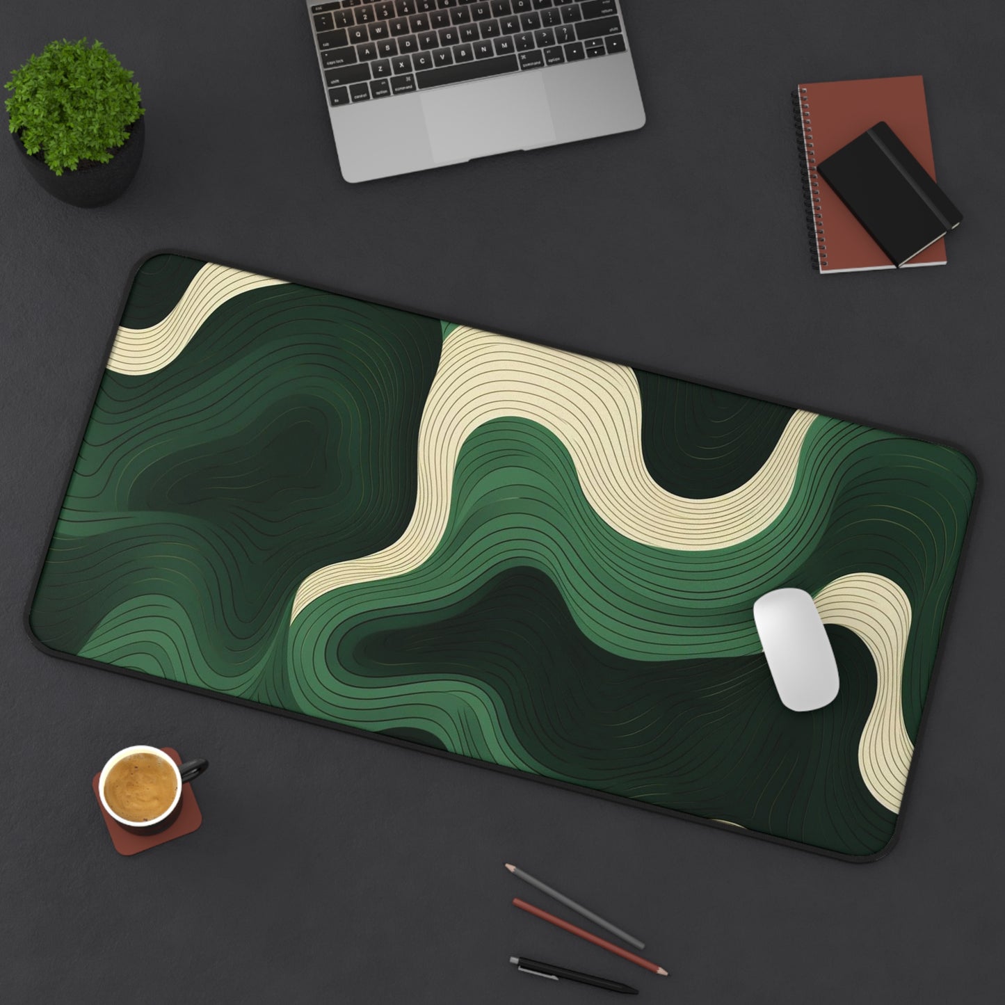 Green Topographic Desk Mat  Abstract Contour Mousepad for Office & Gaming