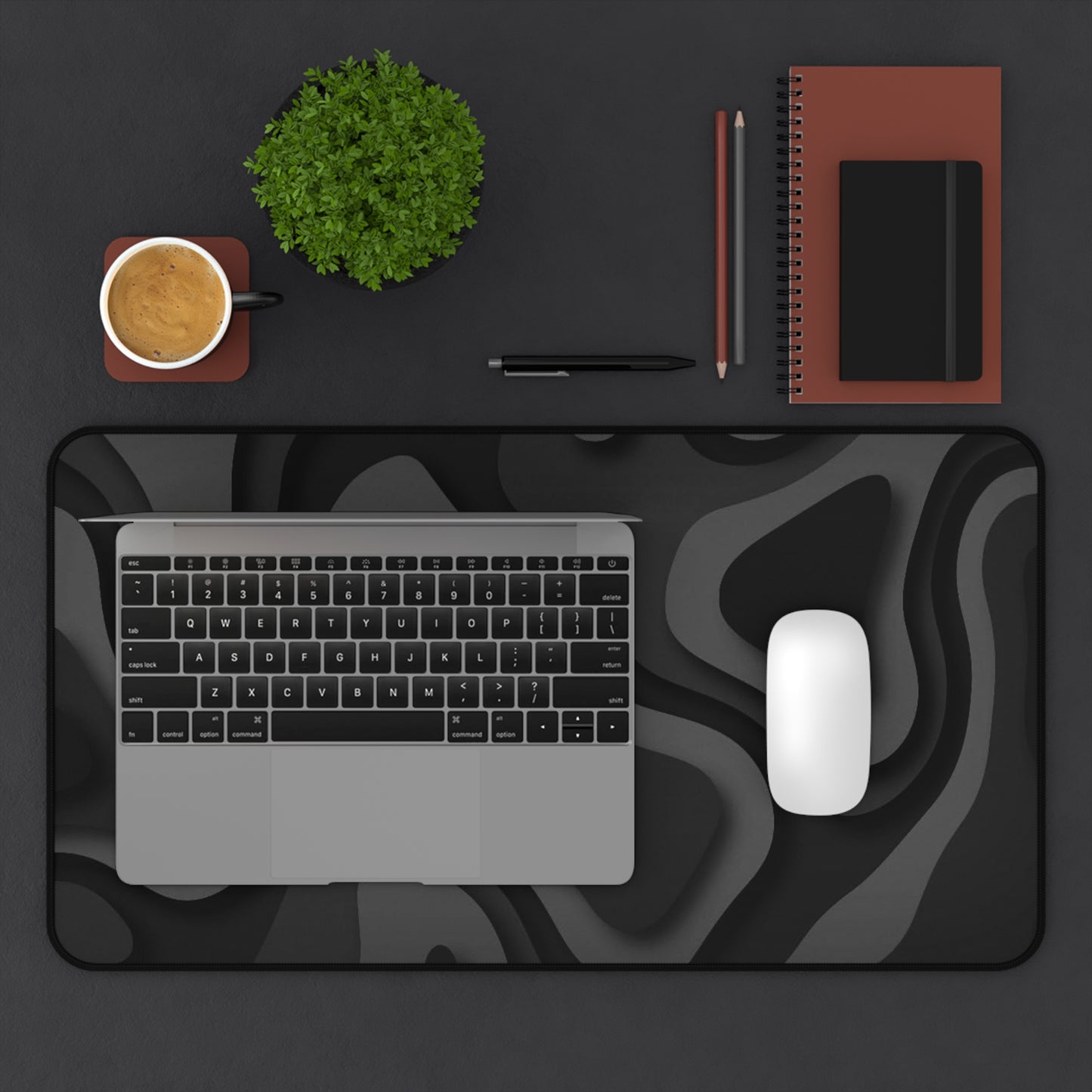 Black Topographic Desk Mat  Large Gaming/Work Desk Pad