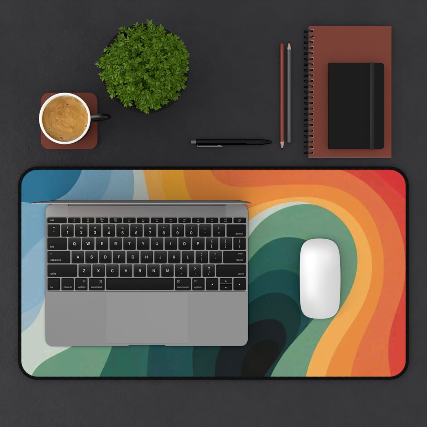 Abstract Retro Wave Desk Mat  Colorful Contour Mouse Pad