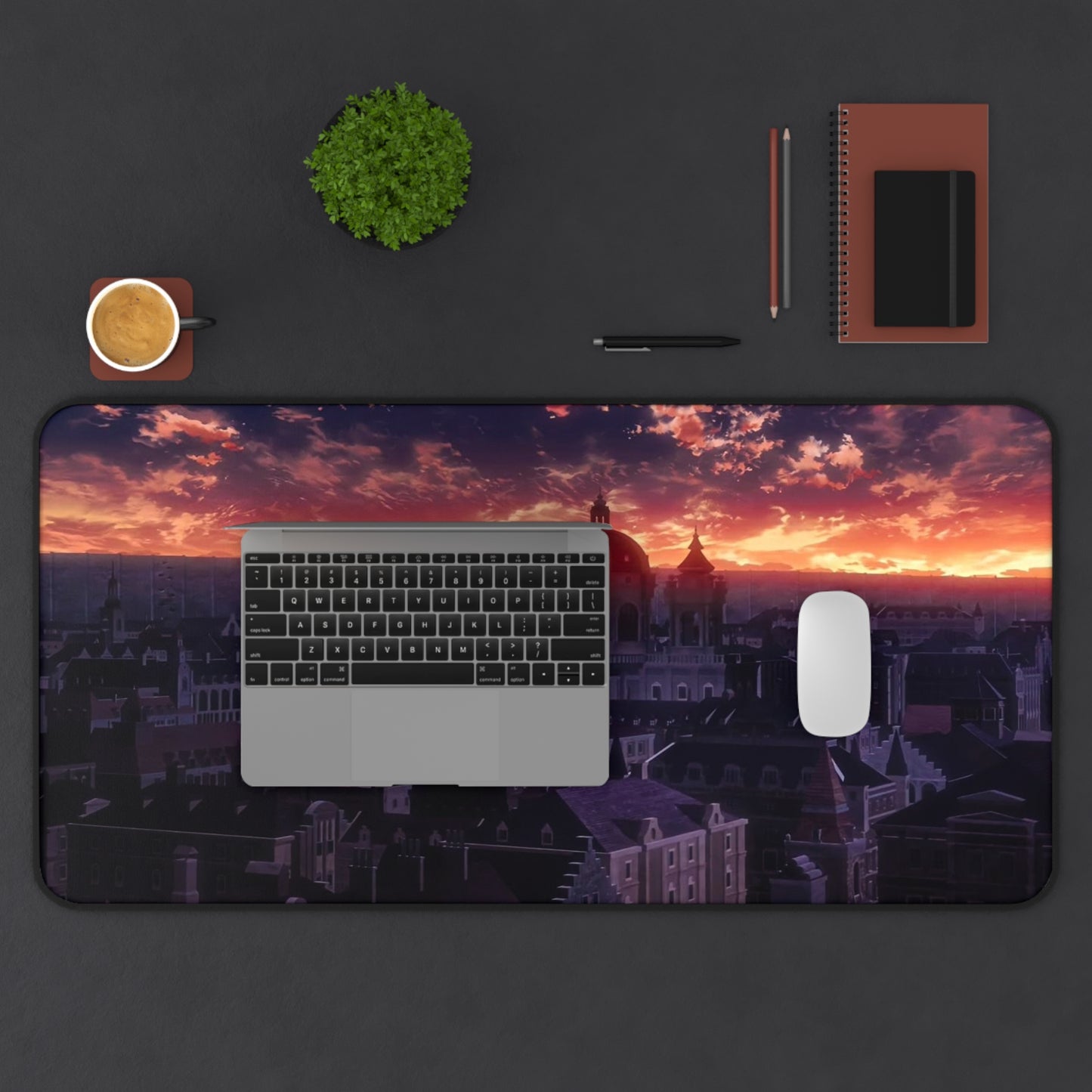 Sunset Cityscape Desk Mat Anime-Inspired Gothic Skyline Mousepad