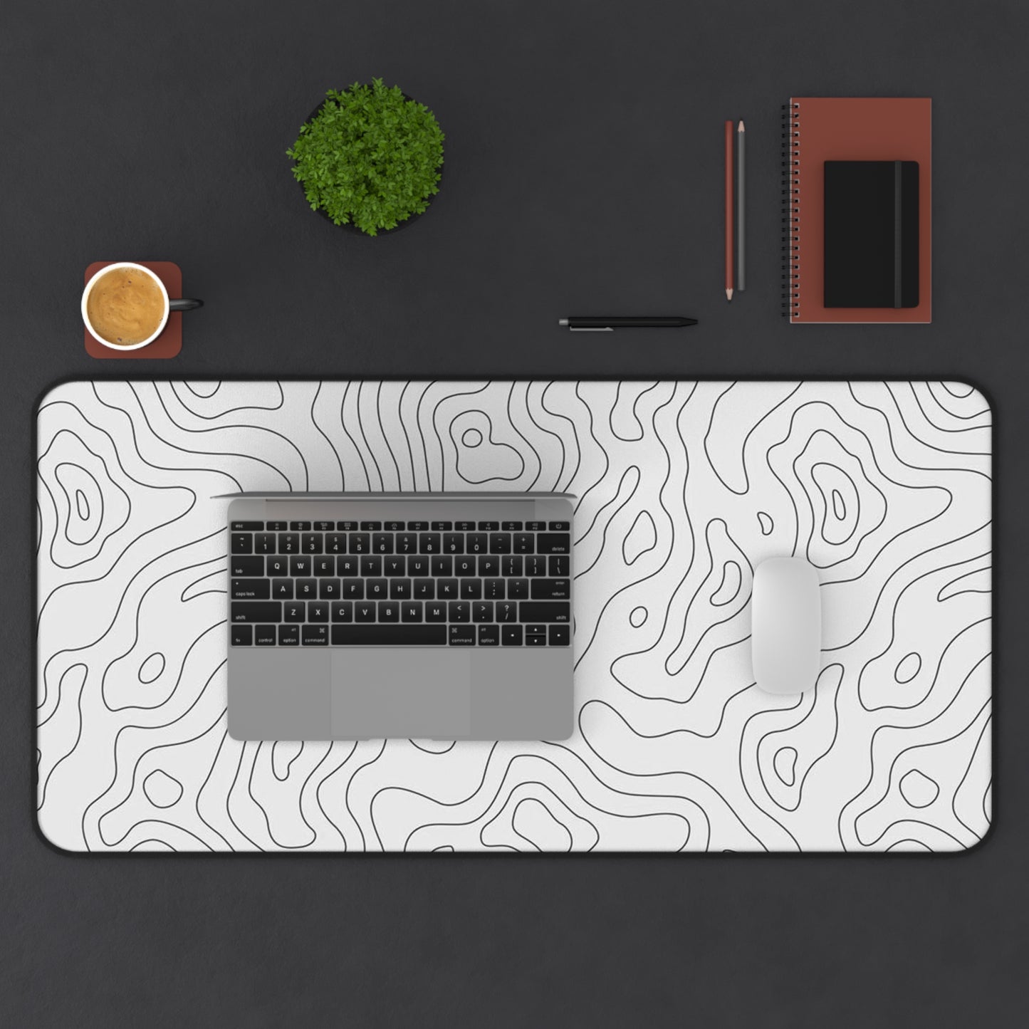 Topographic Contour Desk Mat Minimal Monochrome Office Mousepad