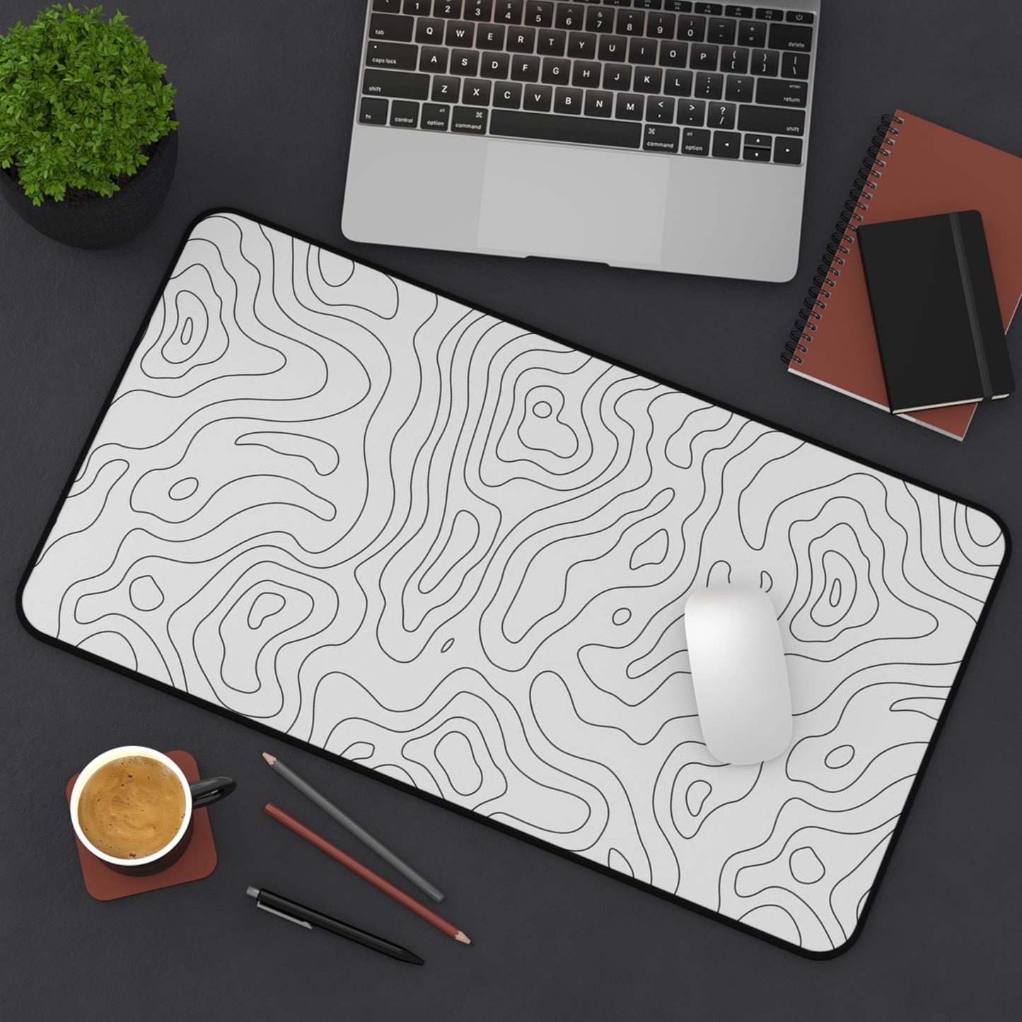 Topographic Contour Desk Mat Minimal Monochrome Office Mousepad