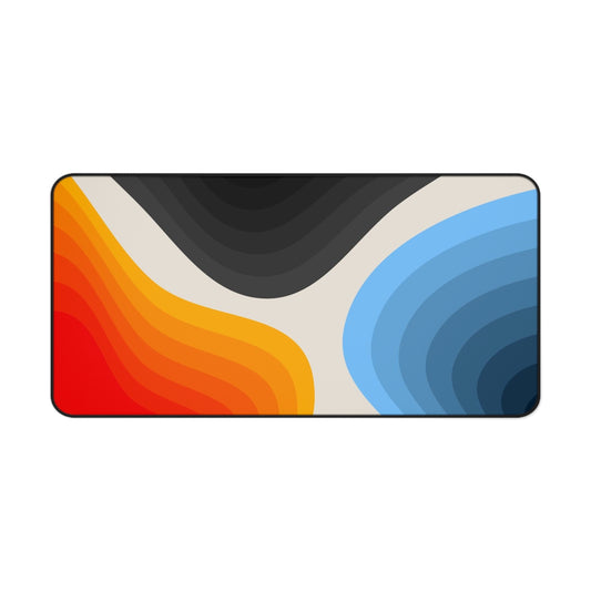 Abstract Layered Waves Desk Mat  Colorful Retro Office Mouse Pad