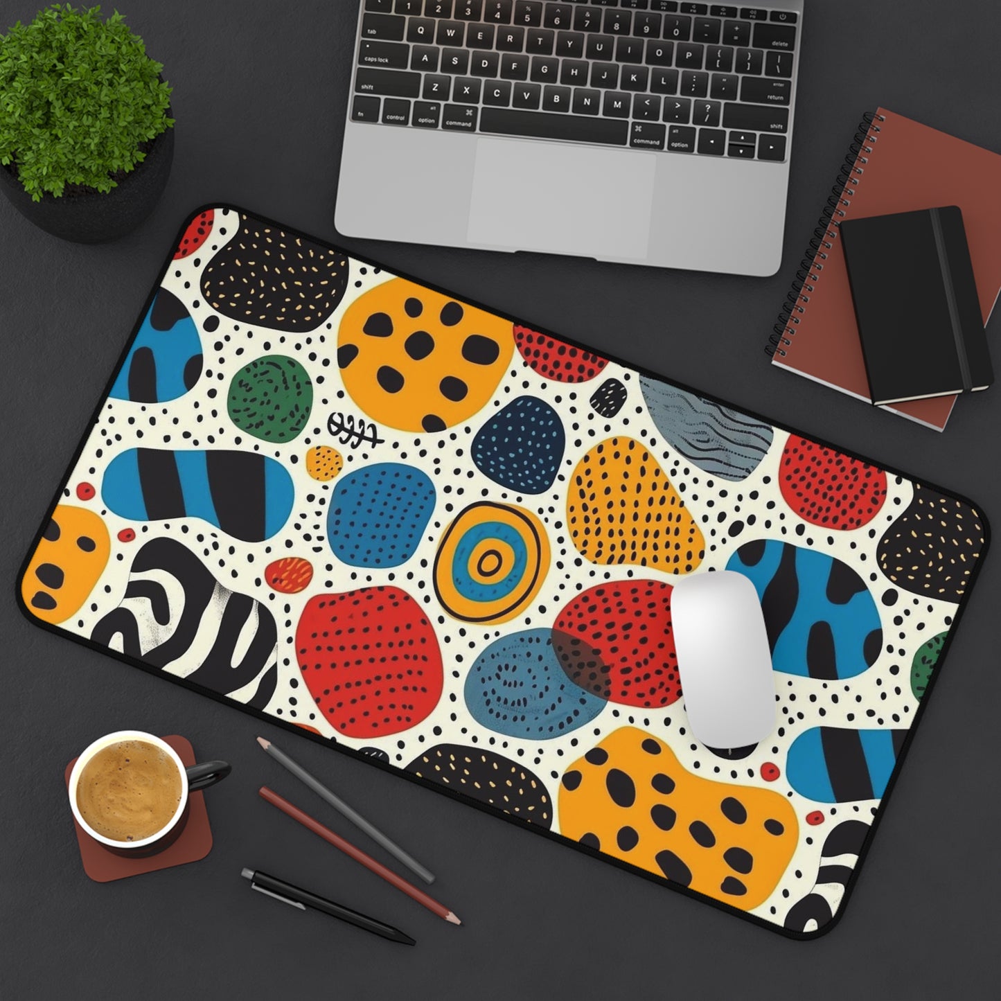 Colorful Abstract Pebble Desk Mat  Vibrant Patterned Mouse Pad for Home Office