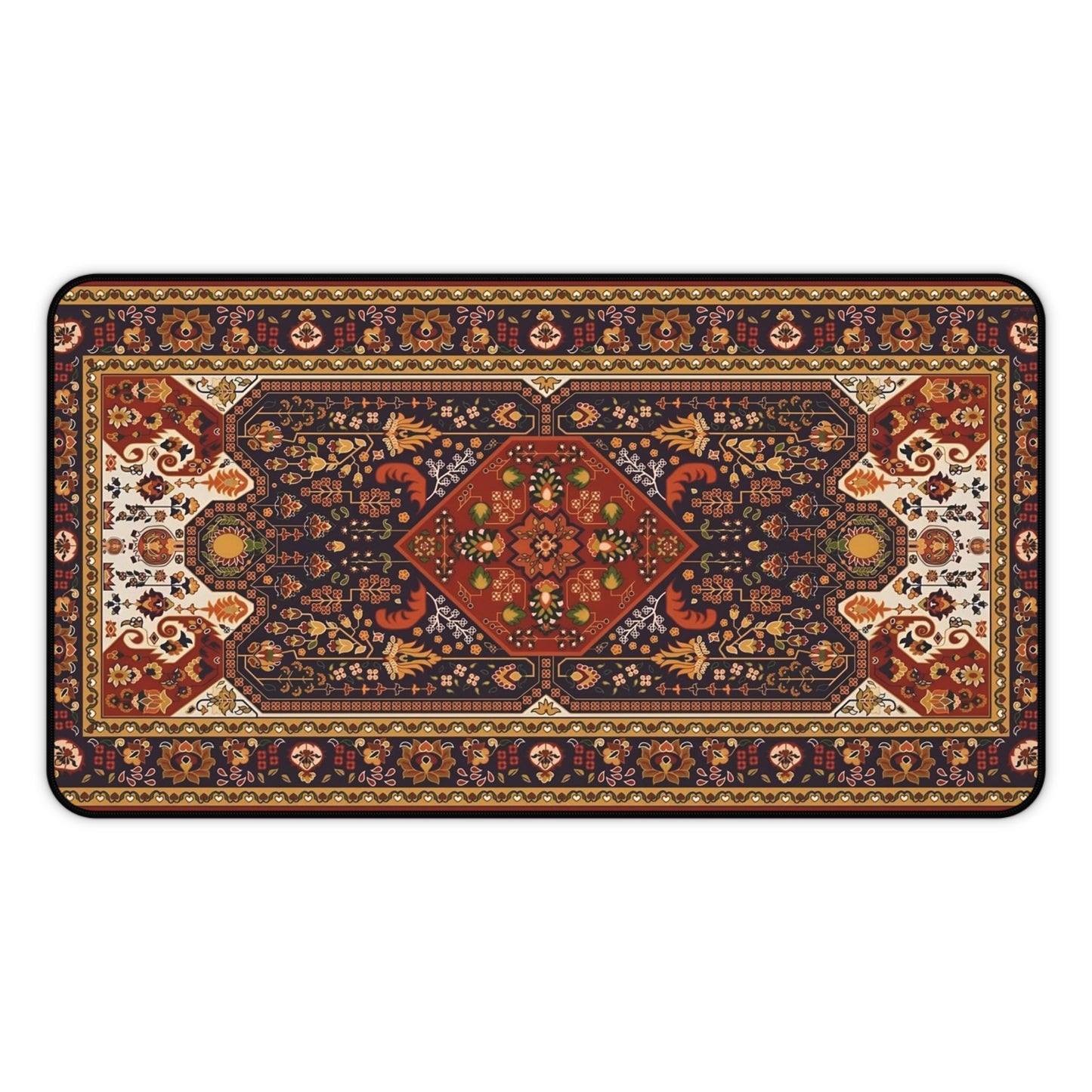 Vintage Persian Rug Desk Mat Bohemian Office Mousepad with Ornate Floral Medallion