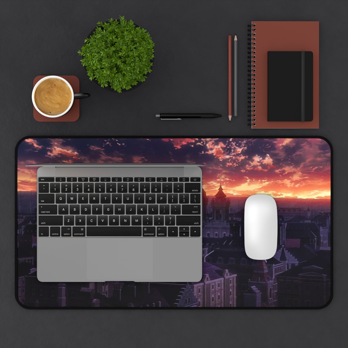 Sunset Cityscape Desk Mat Anime-Inspired Gothic Skyline Mousepad