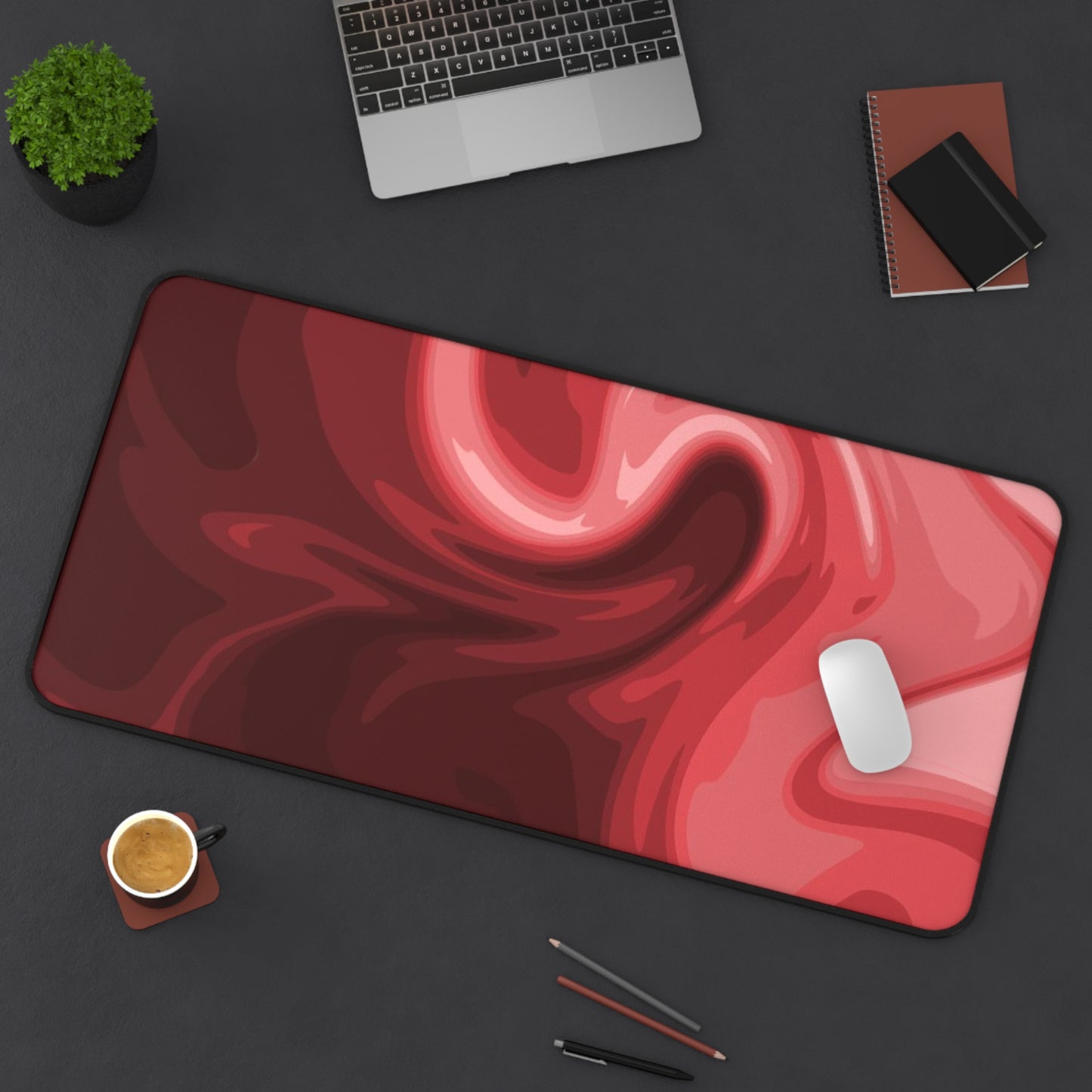Red Marble Swirl Desk Mat  Abstract Gradient Gaming & Office Mouse Pad