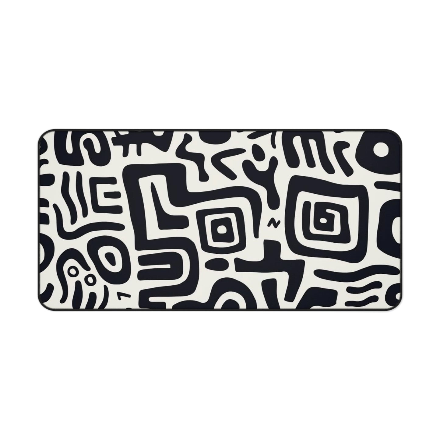 Abstract Black & White Tribal Desk Mat  Large Patterned Mouse Pad