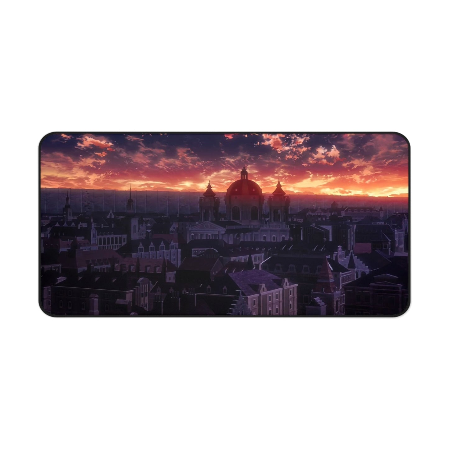 Sunset Cityscape Desk Mat Anime-Inspired Gothic Skyline Mousepad