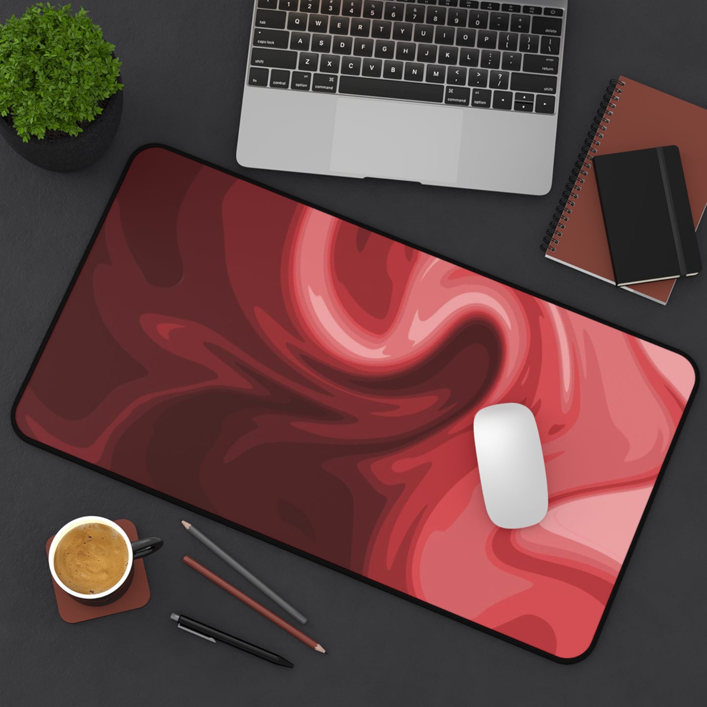 Red Marble Swirl Desk Mat  Abstract Gradient Gaming & Office Mouse Pad