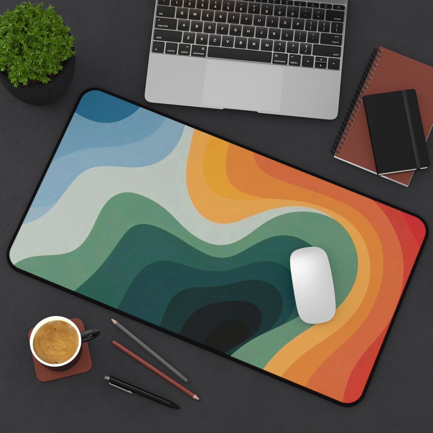Abstract Retro Wave Desk Mat  Colorful Contour Mouse Pad