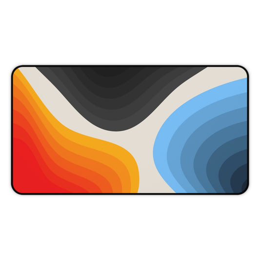 Abstract Layered Waves Desk Mat  Colorful Retro Office Mouse Pad