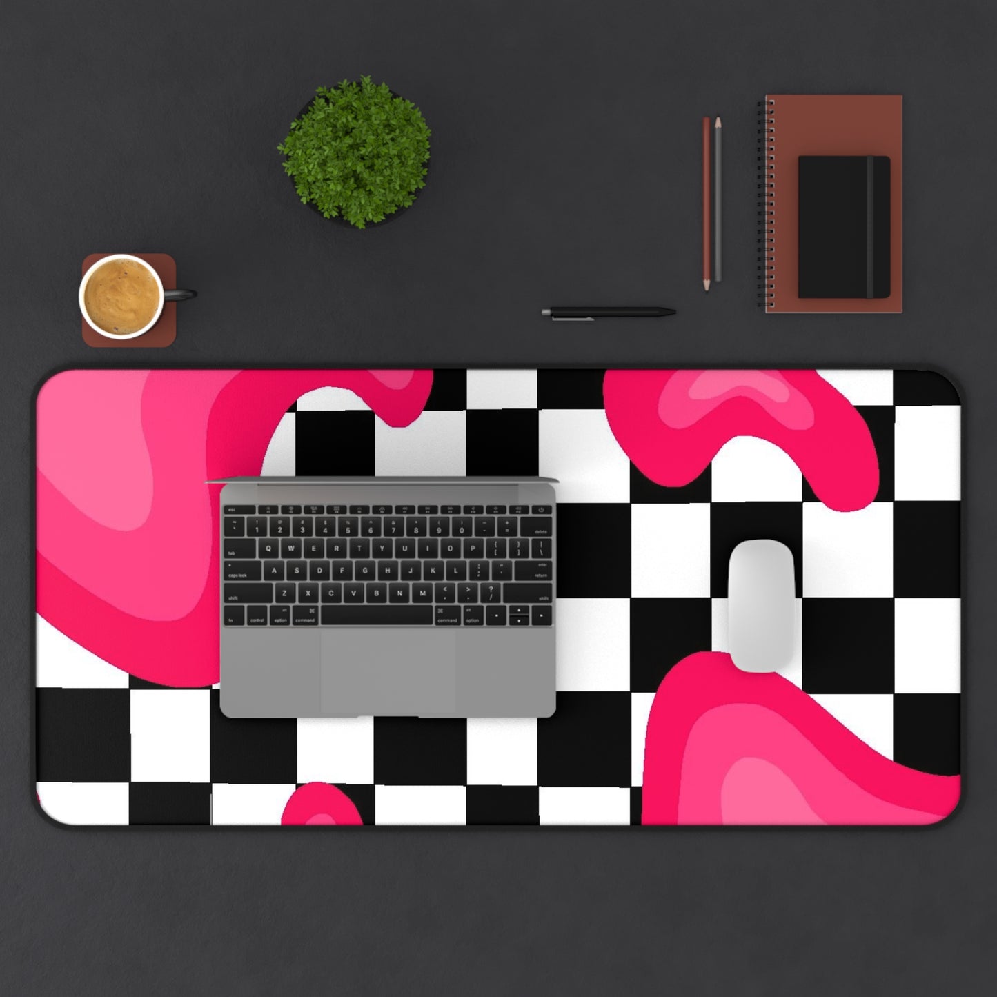 Checkerboard Pink Drip Desk Mat  Retro Skate Aesthetic Mouse Pad