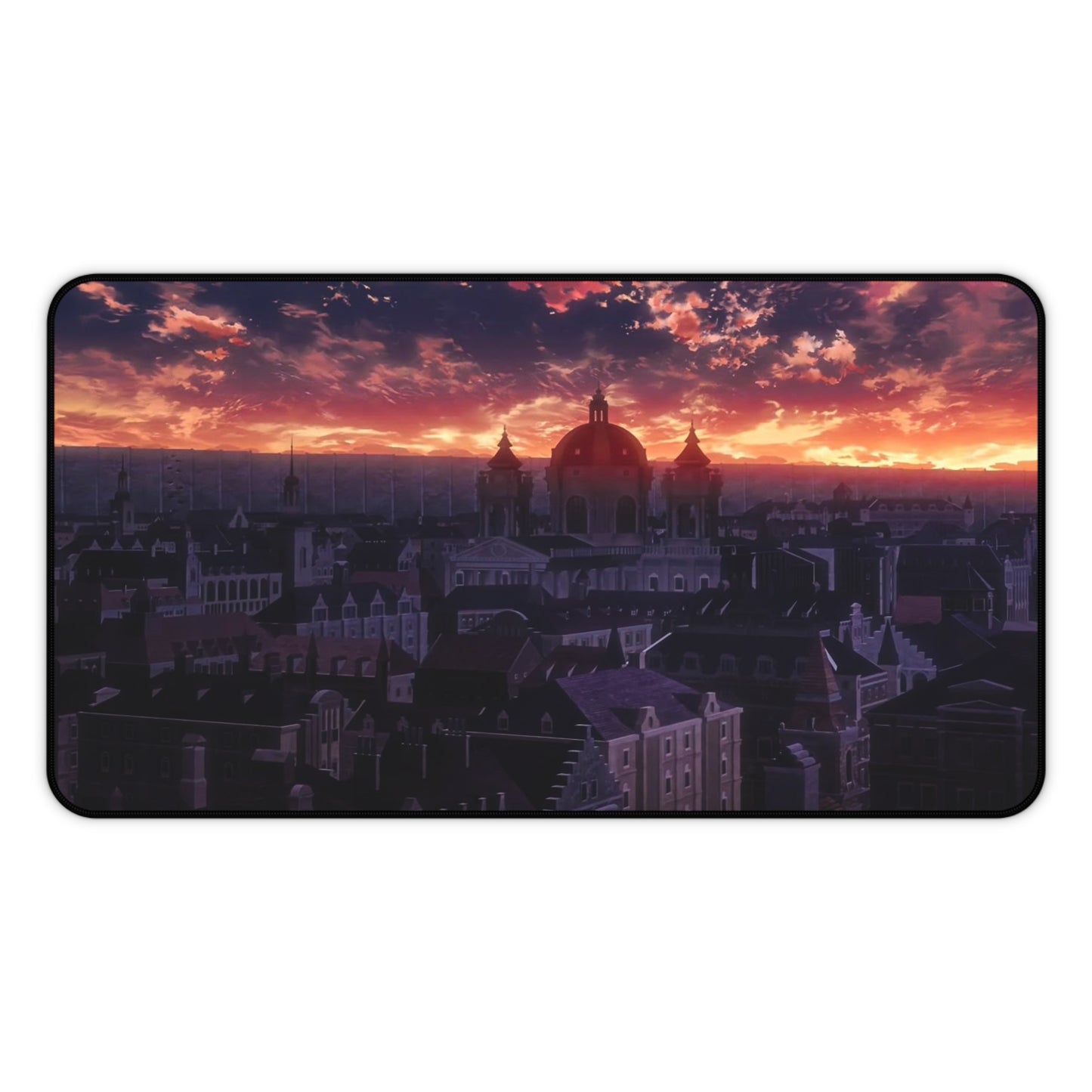 Sunset Cityscape Desk Mat Anime-Inspired Gothic Skyline Mousepad