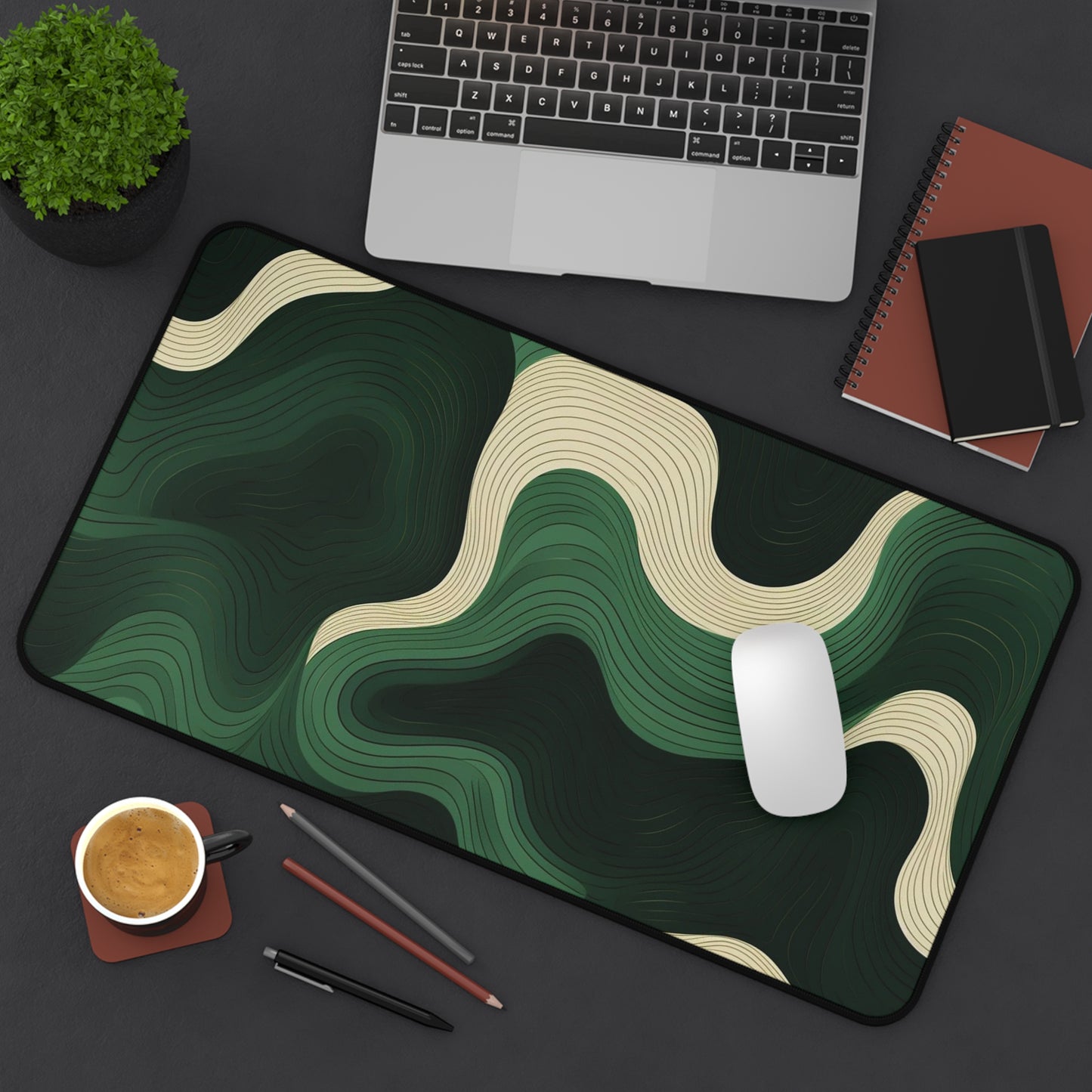Green Topographic Desk Mat  Abstract Contour Mousepad for Office & Gaming