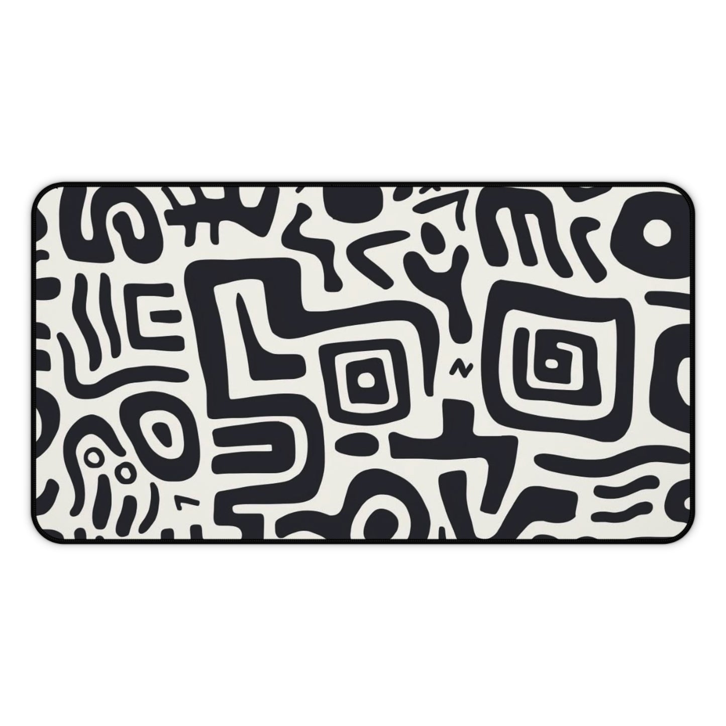 Abstract Black & White Tribal Desk Mat  Large Patterned Mouse Pad