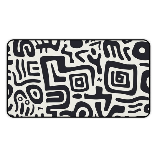 Abstract Black & White Tribal Desk Mat  Large Patterned Mouse Pad