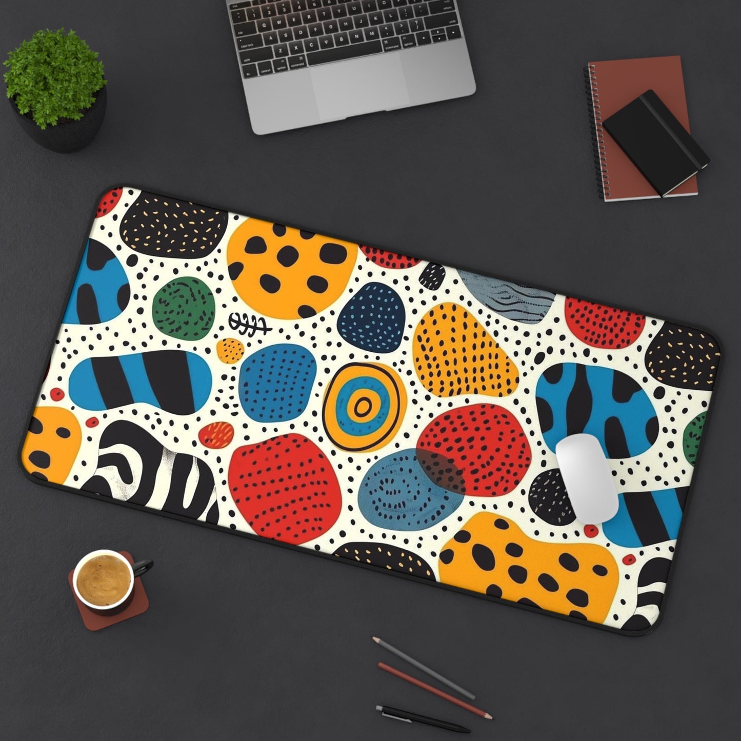 Colorful Abstract Pebble Desk Mat  Vibrant Patterned Mouse Pad for Home Office