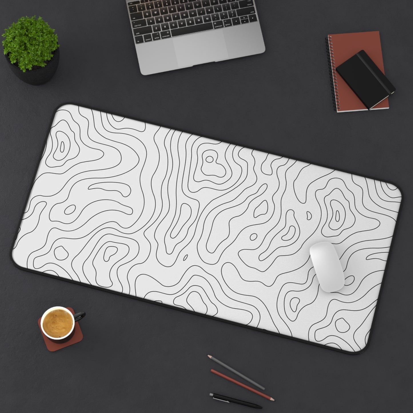 Topographic Contour Desk Mat Minimal Monochrome Office Mousepad
