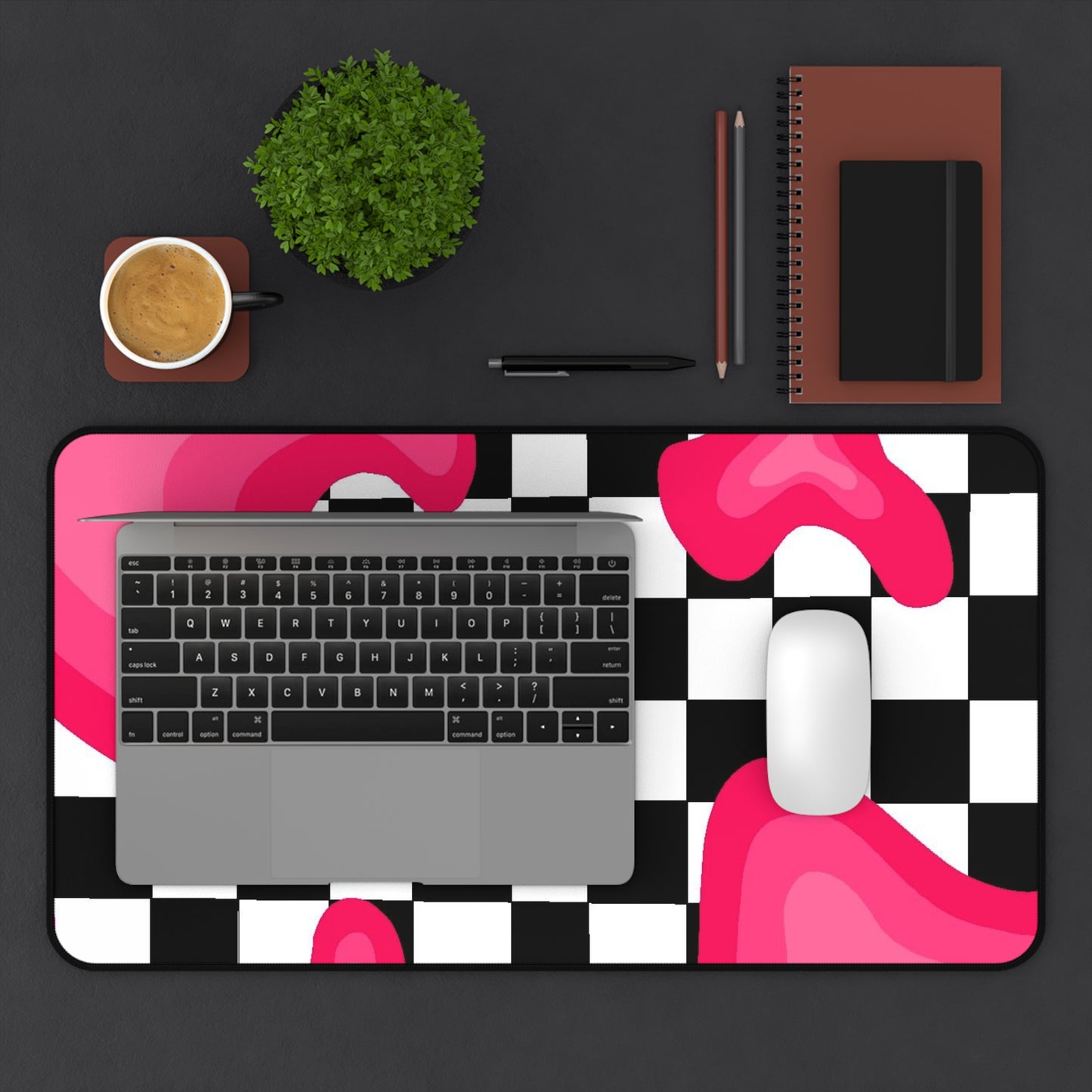 Checkerboard Pink Drip Desk Mat  Retro Skate Aesthetic Mouse Pad
