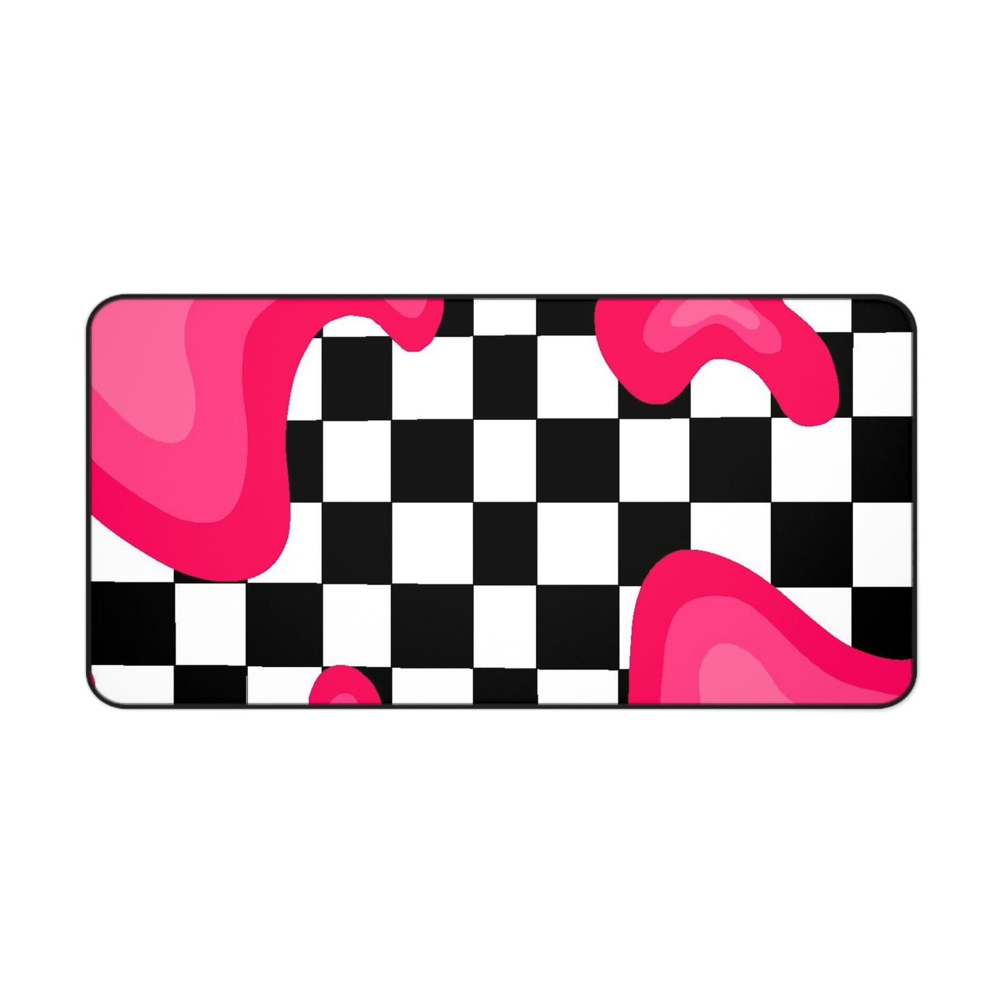 Checkerboard Pink Drip Desk Mat  Retro Skate Aesthetic Mouse Pad