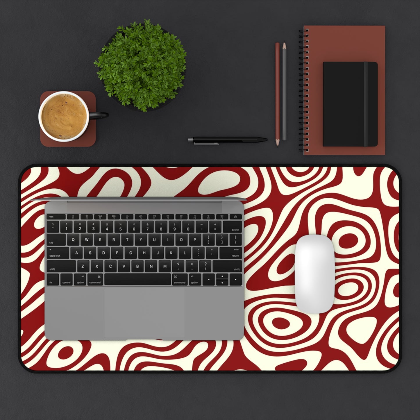 Retro Red Abstract Desk Mat Large Office Mouse Pad
