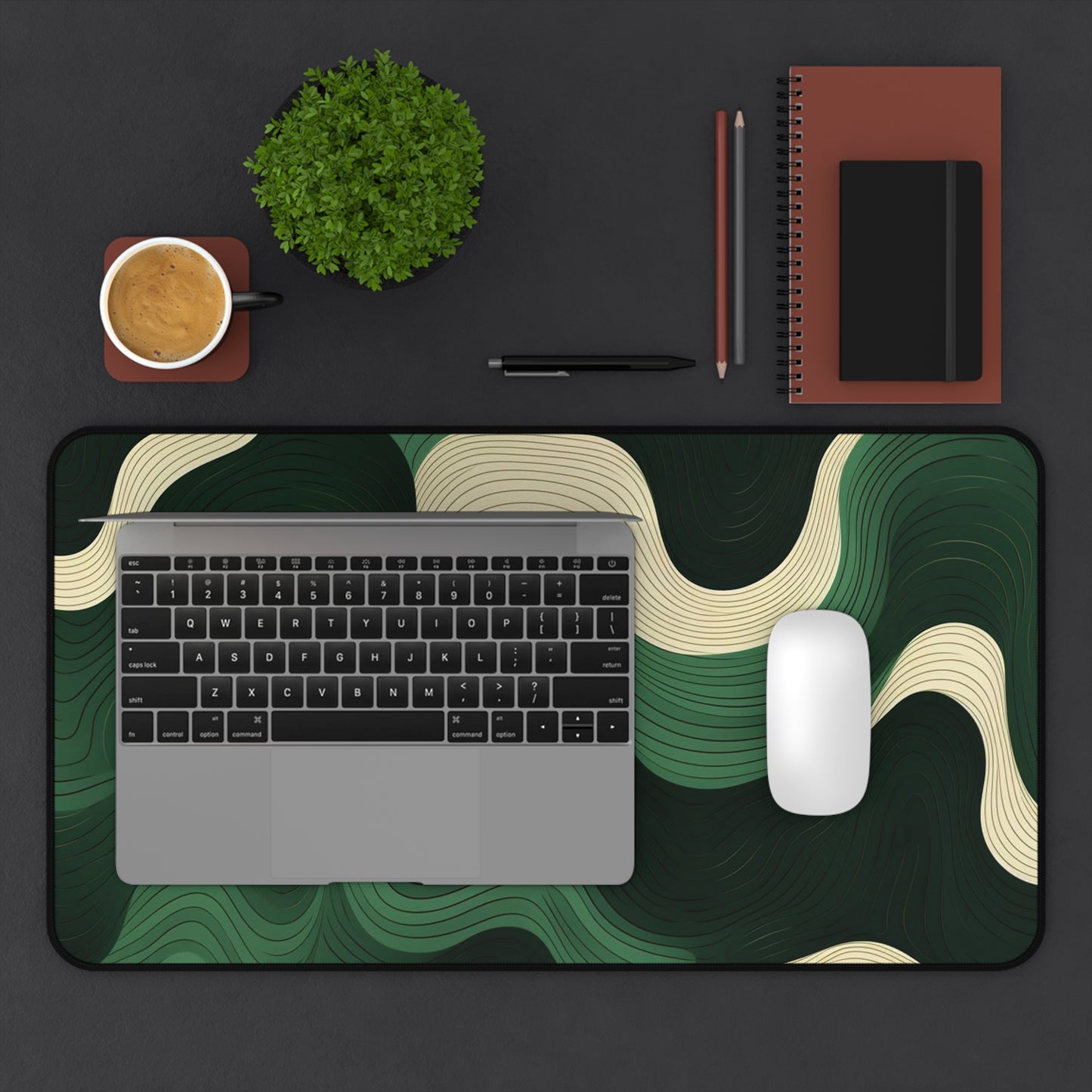 Green Topographic Desk Mat  Abstract Contour Mousepad for Office & Gaming