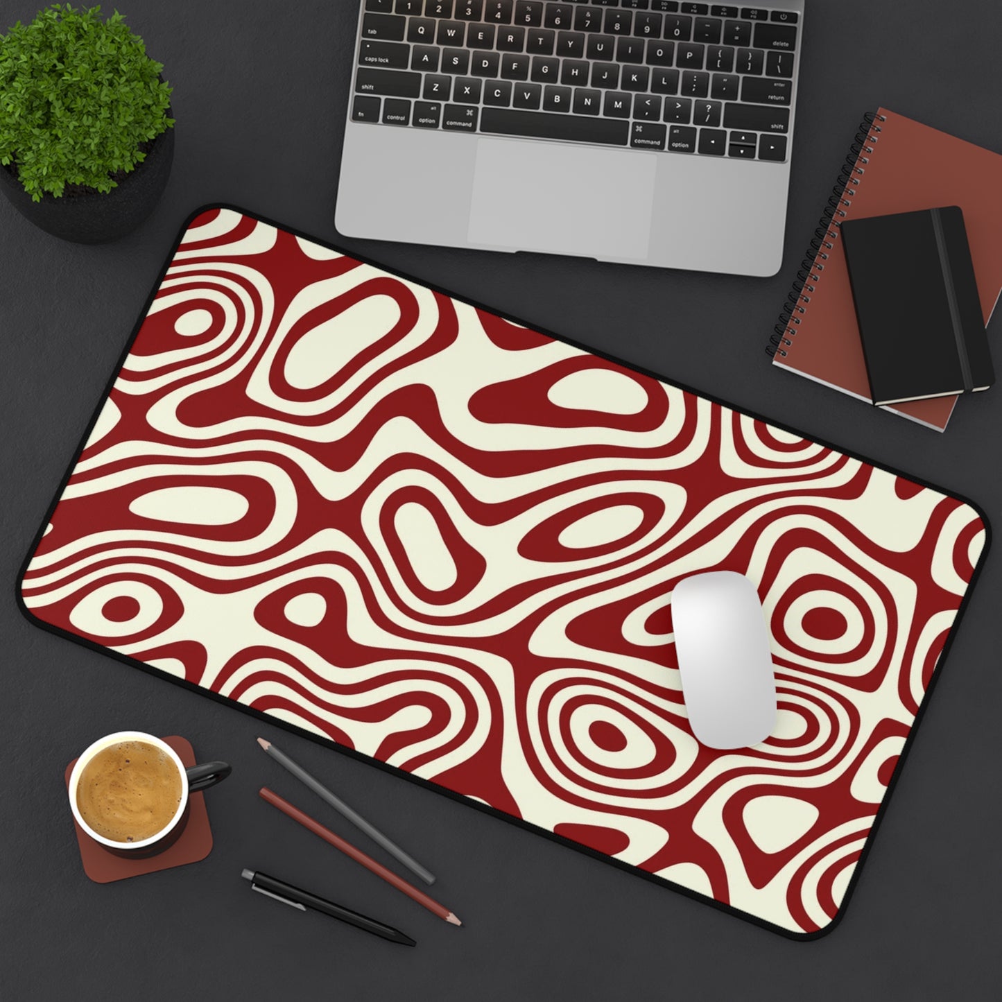 Retro Red Abstract Desk Mat Large Office Mouse Pad
