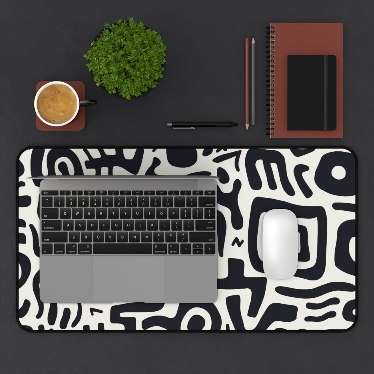 Abstract Black & White Tribal Desk Mat  Large Patterned Mouse Pad