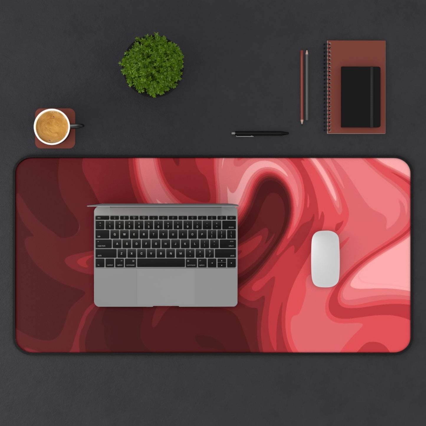 Red Marble Swirl Desk Mat  Abstract Gradient Gaming & Office Mouse Pad