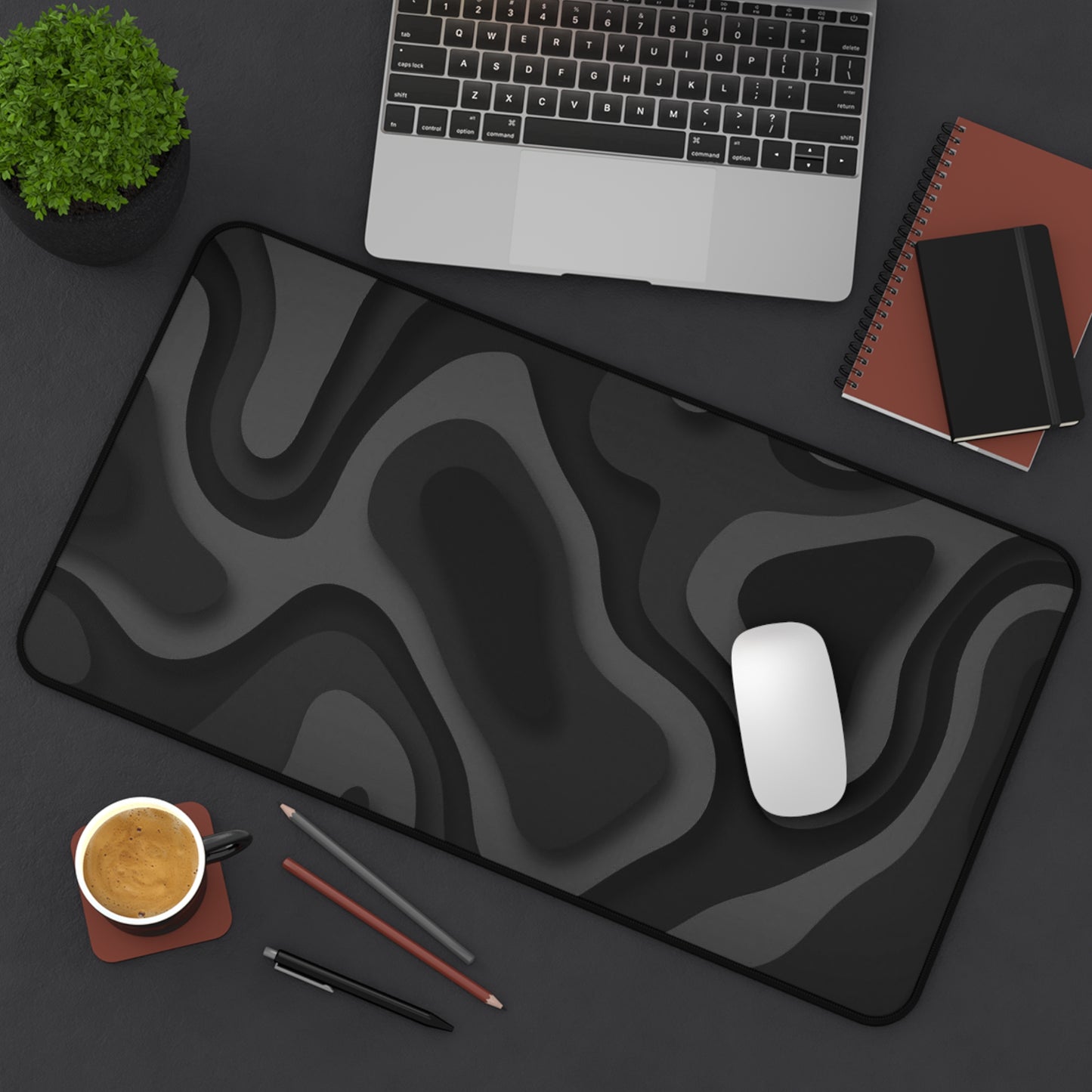 Black Topographic Desk Mat  Large Gaming/Work Desk Pad